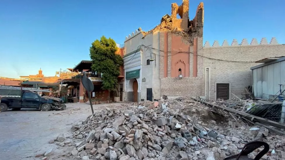 The Jemaa el Fnaa mosque in Marrakesh suffered damages, especially to its tower REUTERS