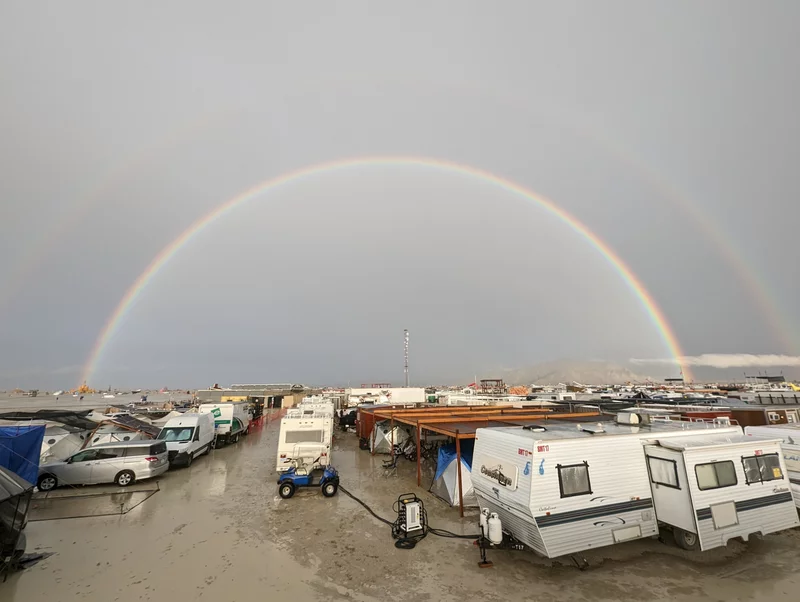 The aftermath of the downpour is seen near campsites at Black Rock City.